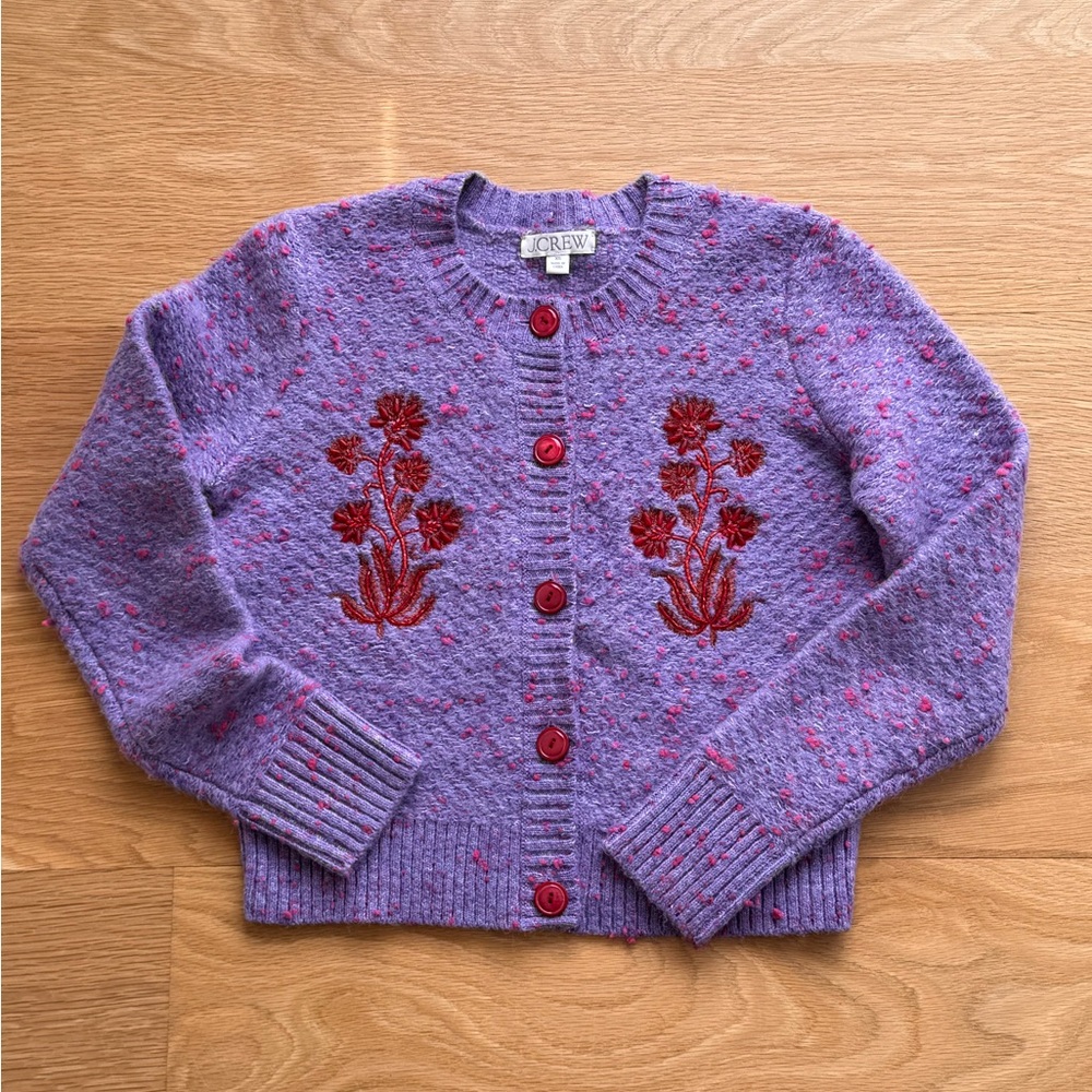 J. Crew Women's Purple Sweater with Floral Embroidery - Picture 2 of 7